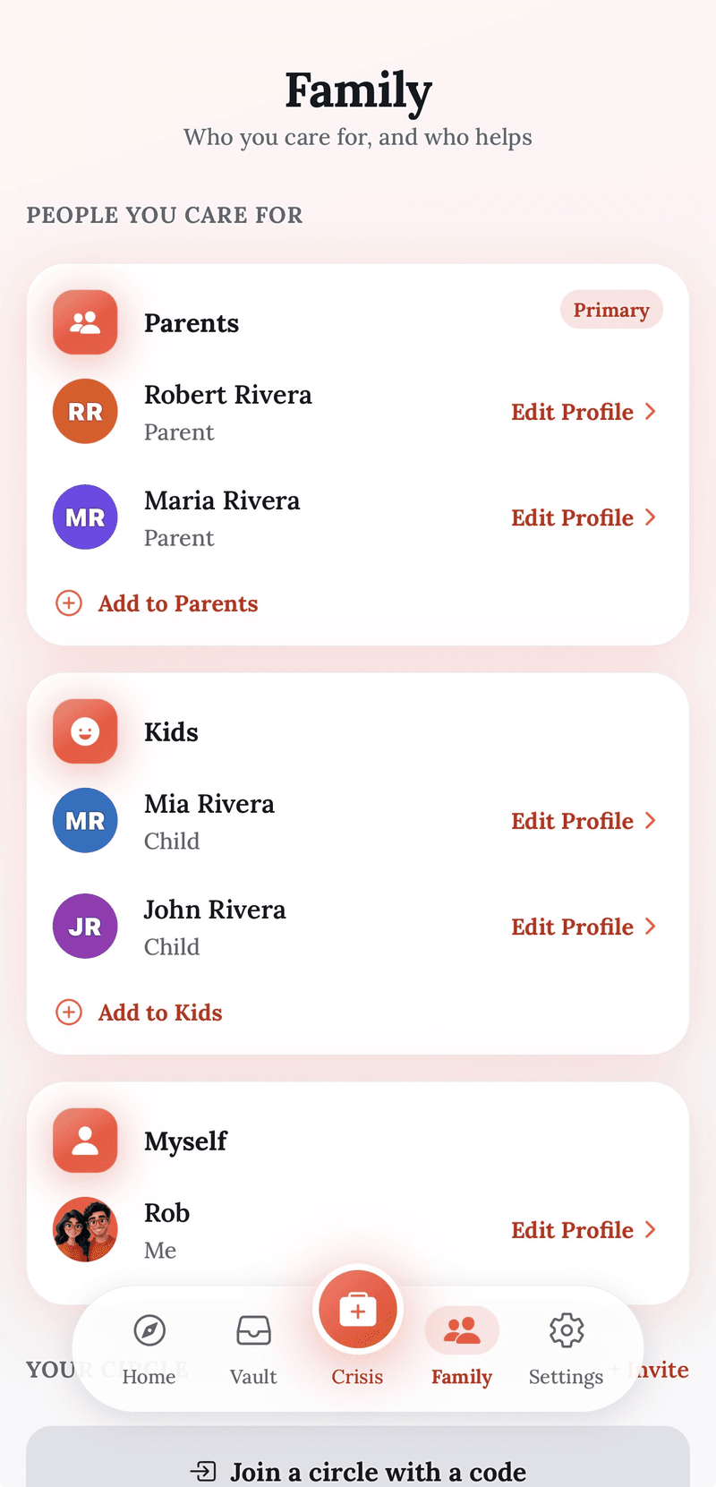 Bearing Life family screen